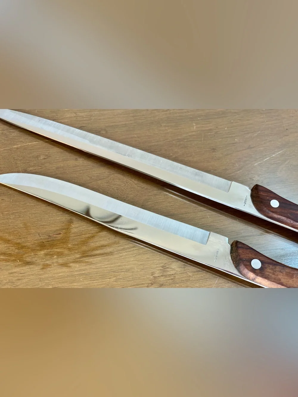 Vintage RS Carving Knife Set Stainless Steel Japan 8” & 10.5” Mid Century Knives